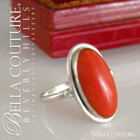 SOLD! - (ANTIQUE) Rare Victorian c.1800s Oval Natural Coral Sterling Silver Ring Fine Jewelry