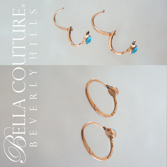 SOLD! - (ANTIQUE) Rare Gorgeous Dainty Georgian or Victorian Persian Turquoise 18K Rose Gold Earrings