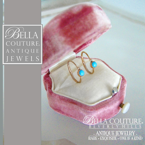 SOLD! - (ANTIQUE) Rare Gorgeous Dainty Georgian or Victorian Persian Turquoise 18K Rose Gold Earrings