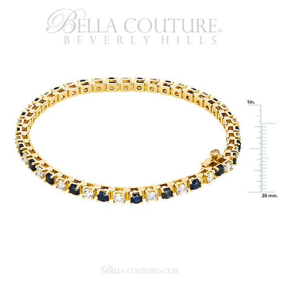 (NEW) Bella Couture HAUTE 3.25CT Diamond & Blue Sapphire 14K Yellow Gold Bracelet
