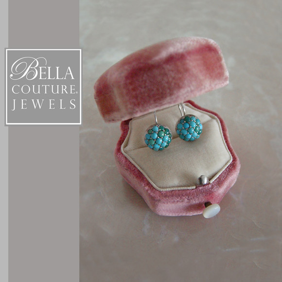 SALE PENDING! - (ANTIQUE) Rare Gorgeous Georgian Victorian Pave Persian Turquoise Sterling Silver Cluster Earrings