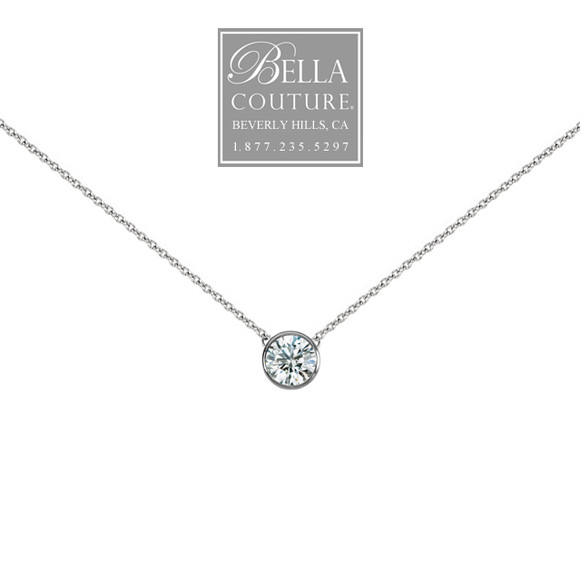 (NEW) Bella Couture Elegant .40CT Diamond Slide Solitaire Pendant Platinum Necklace with Chain 18"