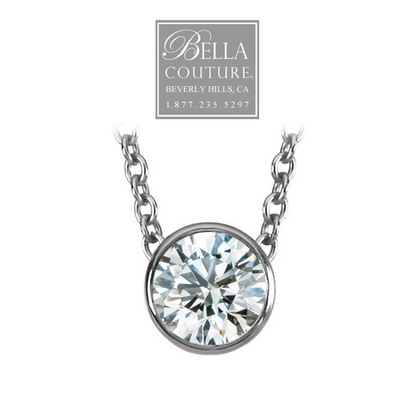 (NEW) Bella Couture Elegant .40CT Diamond Slide Solitaire Pendant Platinum Necklace with Chain 18"