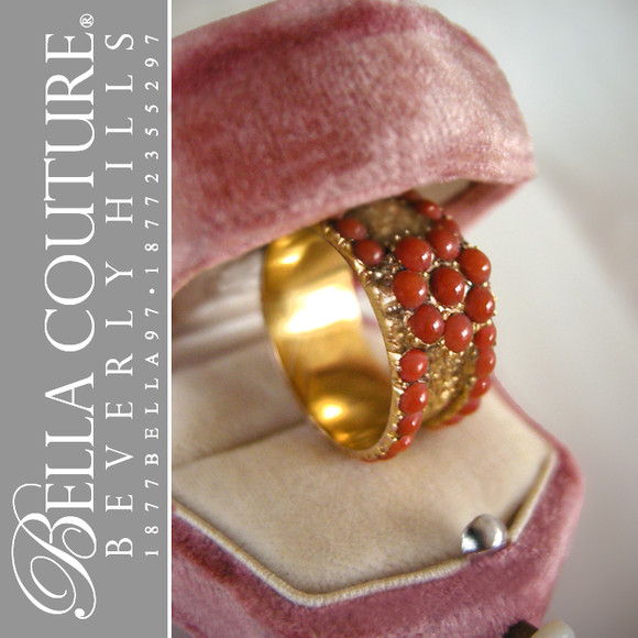 SOLD! - (ANTIQUE) Rare Gorgeous Georgian Victorian Pave' Coral Flower Floral Etched 14K 14CT (15CT) Gold Cluster Ring Band