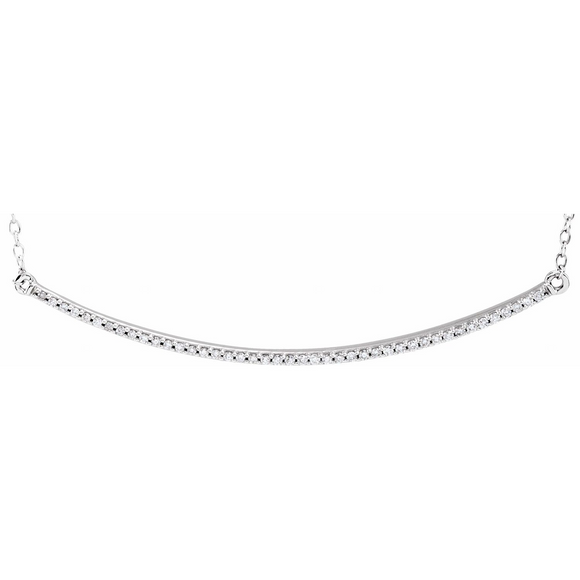 (NEW) BELLA COUTURE ZOE Pave' Diamond 14K White Gold Bar Necklace with Chain ~ 18" - 16" (Adjustable Length)
