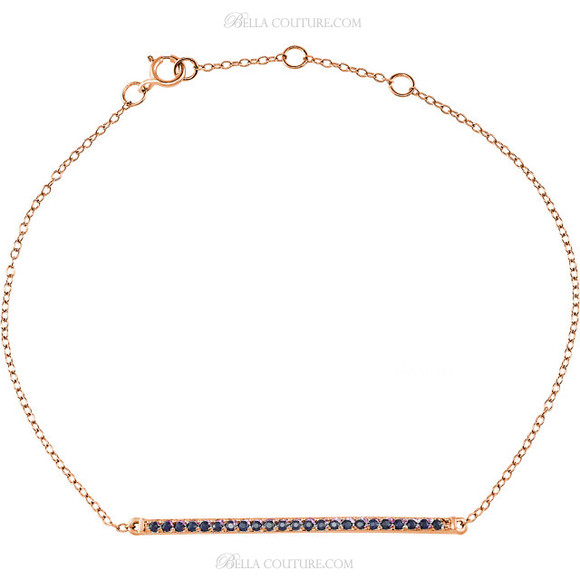 (NEW) BELLA COUTURE ZOE Pave' Natural Pink Sapphire 14K Rose Gold Bar Necklace with Chain ~ 18" - 16" (Adjustable Length)
