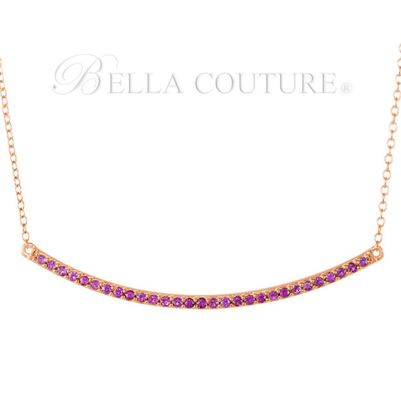 (NEW) BELLA COUTURE ZOE Pave' Natural Pink Sapphire 14K Rose Gold Bar Necklace with Chain ~ 18" - 16" (Adjustable Length)