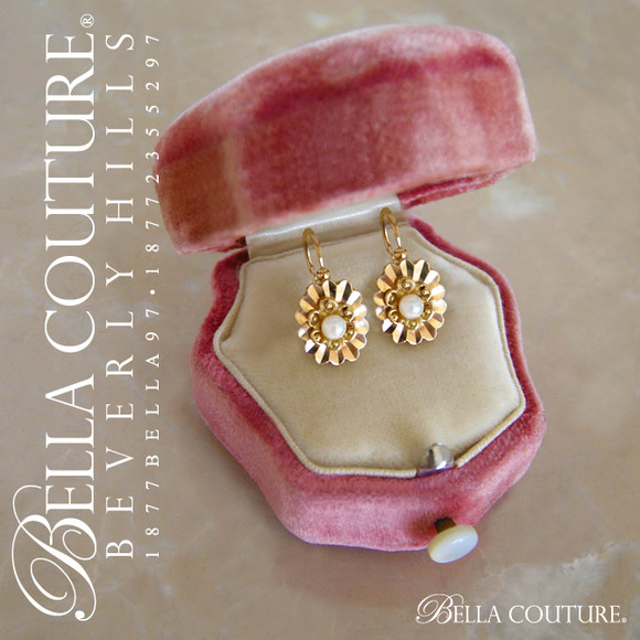 SOLD! - (ANTIQUE) Rare Gorgeous Victorian French 18K 18CT Yellow Gold Dormeuses Pearl (Back to Front) Lever Back Floral Flower Sleeper Earrings