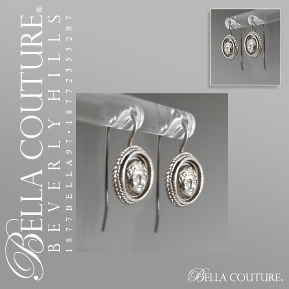SOLD! - (ANTIQUE) Rare Georgian Victorian Repouss Sterling Silver Putti Cherub Angels 3-D Baby Child Face Dangle Drop Earrings