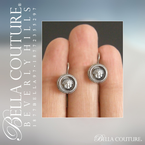 SOLD! - (ANTIQUE) Rare Georgian Victorian Repouss Sterling Silver Putti Cherub Angels 3-D Baby Child Face Dangle Drop Earrings