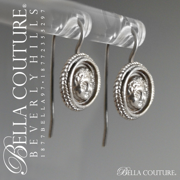 SOLD! - (ANTIQUE) Rare Georgian Victorian Repouss Sterling Silver Putti Cherub Angels 3-D Baby Child Face Dangle Drop Earrings