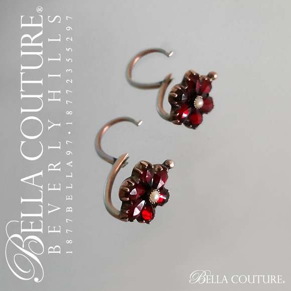 SOLD! - RARE! Gorgeous Antique Georgian Victorian 18K Rose Gold Floral Flower Diamond-Rose-Cut GARNET & PEARL Circa. 1700s - 1838 Ornate Earrings Jewelry
