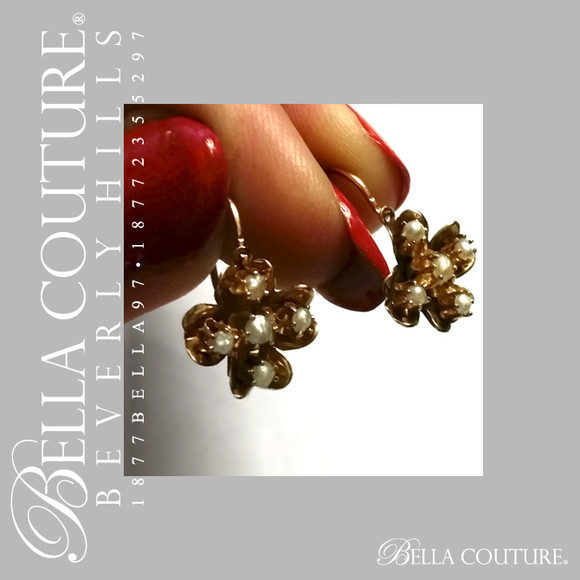 SOLD! - (ANTIQUE) RARE! Gorgeous Georgian Victorian 14K 14CT Yellow Gold Floral Flower Petal Dainty Seed PEARL Circa. 1830s - Ornate Earrings Fine Jewelry