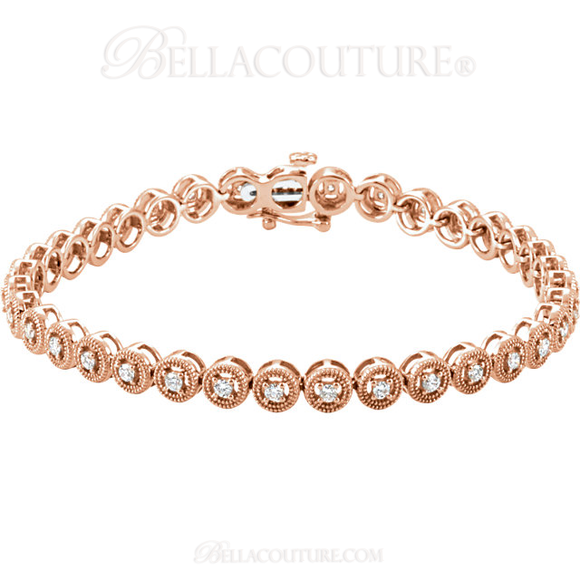 (NEW) BELLA COUTURE Gorgeous 1 CTW Diamond 14k Rose Gold Tennis Bracelet (7" Inches)