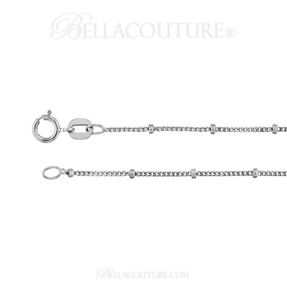 (NEW) BELLA COUTURE Fine (18") 14K Solid White Gold Beaded Curb Necklace Chain