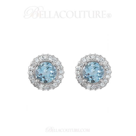 (NEW) Bella Couture Fine Aquamarine & 3/8 CT Diamond 14k White Gold Earrings