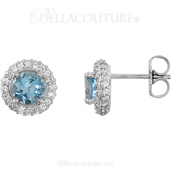 (NEW) Bella Couture Fine Aquamarine & 3/8 CT Diamond 14k White Gold Earrings