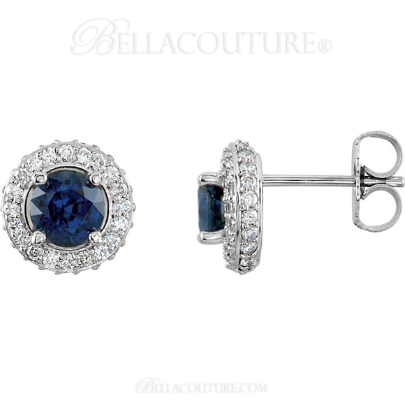 (NEW) Bella Couture Fine Sapphire & 1/4 CT Diamond 14k White Gold Pendant Necklace (18" Inches in Length)