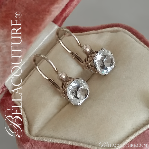 SALE PENDING! - (ANTIQUE) Rare French Rose Cushion Cut 2ct Diamond Paste Victorian Fleur De Lis Sterling Silver Earrings Circa 1700s - early 1800s Fine Jewelry