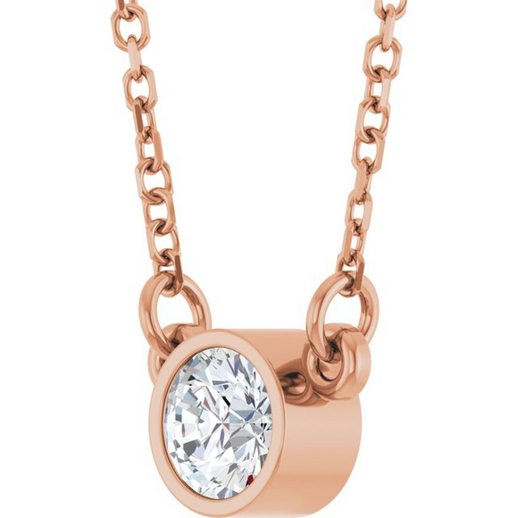 (NEW) Bella Couture Fine 1/4 CT Diamond 14k Rose Gold Solitaire Pendant With Chain Necklace (18" Inches)