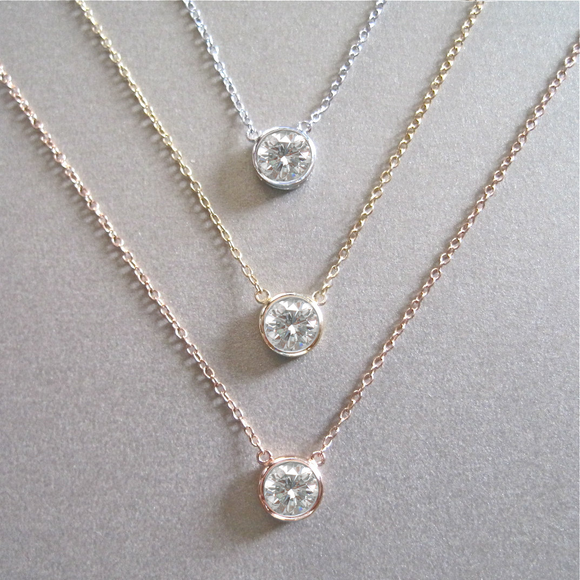 (NEW) Bella Couture Fine 1/4 CT Diamond 14k Rose Gold Solitaire Pendant With Chain Necklace (18" Inches)