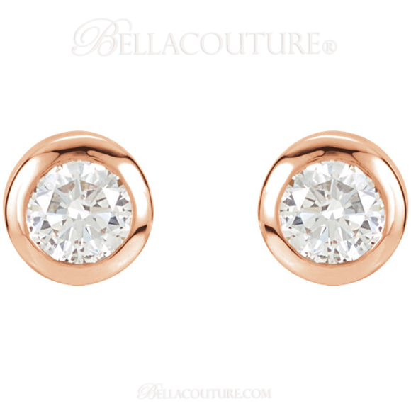 (NEW) Bella Couture Fine 1/3 CT Diamond 14k Rose Gold Classic Stud Earrings