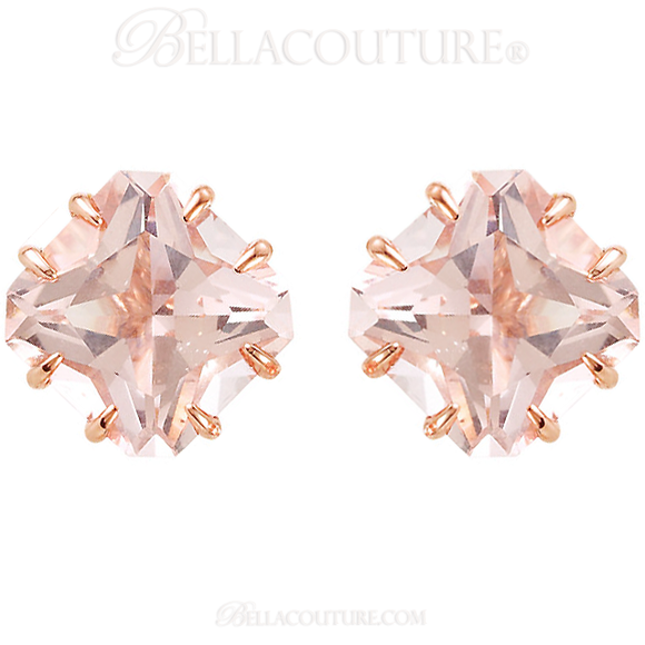 (NEW) BELLA COUTURE Gorgeous Radiant Cushion Cut 5CT Pink Morganite 14k Rose Gold Earrings (9MM)