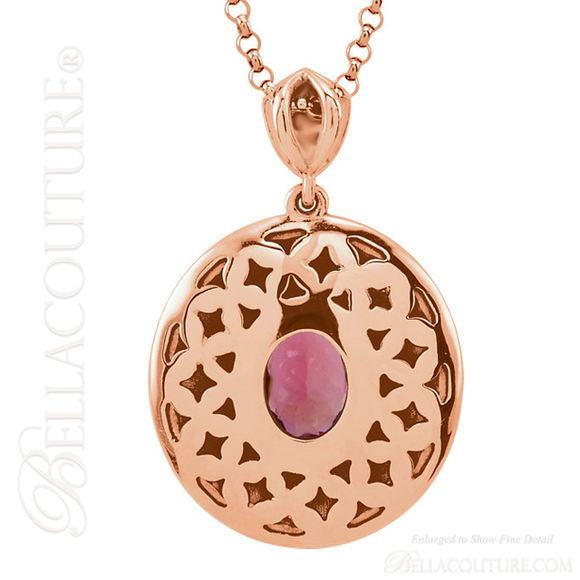 (NEW) Bella Couture Fine Pink Tourmaline 1/5 CT Diamond 14k Rose Gold Pendant Necklace (18" Inches in Length)