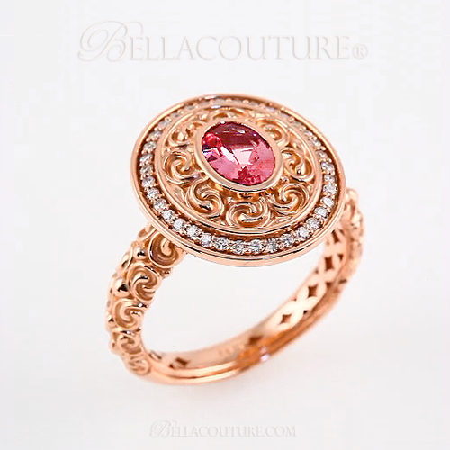 (NEW) Bella Couture Fine Pink Tourmaline 1/5 CT Diamond 14k Rose Gold Pendant Necklace (18" Inches in Length)