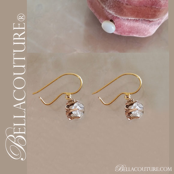 SOLD! - (ANTIQUE) Rare Brilliant Victorian European & Rose Cushion Cut Solitaire Large 3CT Carats Diamond Paste 14K Yellow & Rose Gold Dangle Drop Earrings