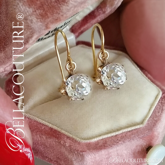 SOLD! - (ANTIQUE) Rare Brilliant Victorian European & Rose Cushion Cut Solitaire Large 3CT Carats Diamond Paste 14K Yellow & Rose Gold Dangle Drop Earrings
