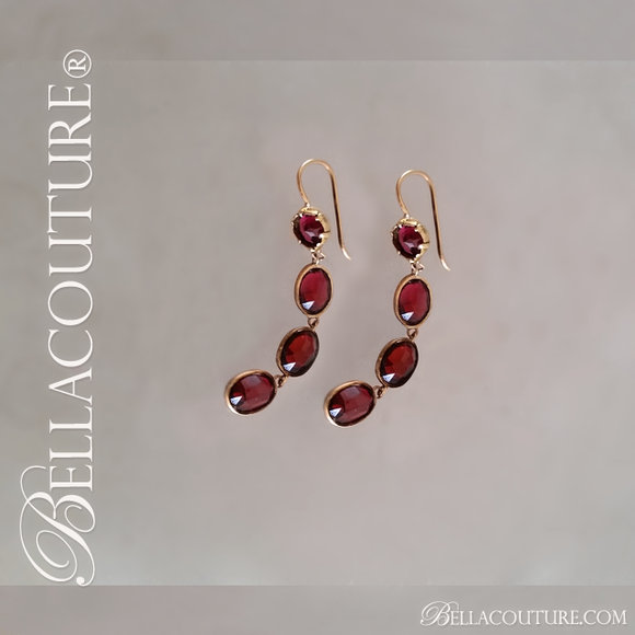 SALE PENDING! - (ANTIQUE) Rare Georgian French 7ct Garnet Victorian 14K 14CT Solid Gold Dangle Chandelier Drop Earrings Circa 1700s - early 1800s Fine Jewelry