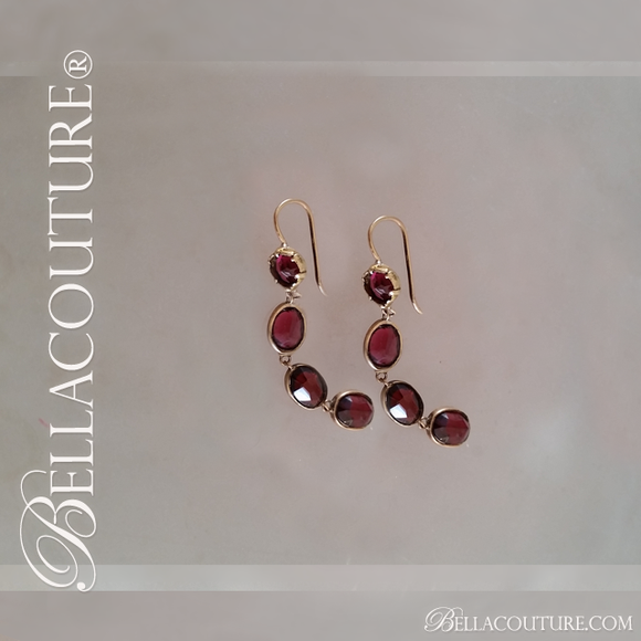 SALE PENDING! - (ANTIQUE) Rare Georgian French 7ct Garnet Victorian 14K 14CT Solid Gold Dangle Chandelier Drop Earrings Circa 1700s - early 1800s Fine Jewelry