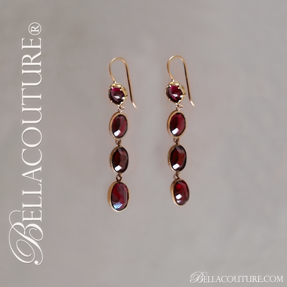 SALE PENDING! - (ANTIQUE) Rare Georgian French 7ct Garnet Victorian 14K 14CT Solid Gold Dangle Chandelier Drop Earrings Circa 1700s - early 1800s Fine Jewelry