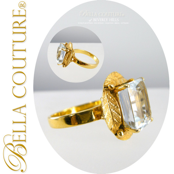 SOLD! - (ANTIQUE) Exquisite Victorian 6+ CARAT Pristine VVS Aquamarine Cushion Cut Estate 14k Yellow Gold Ring - Rare Fine Antique Jewelry
