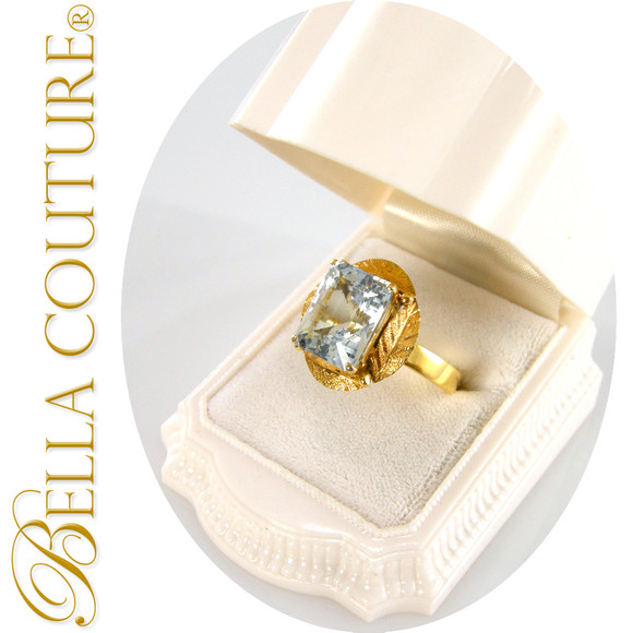SOLD! - (ANTIQUE) Exquisite Victorian 6+ CARAT Pristine VVS Aquamarine Cushion Cut Estate 14k Yellow Gold Ring - Rare Fine Antique Jewelry