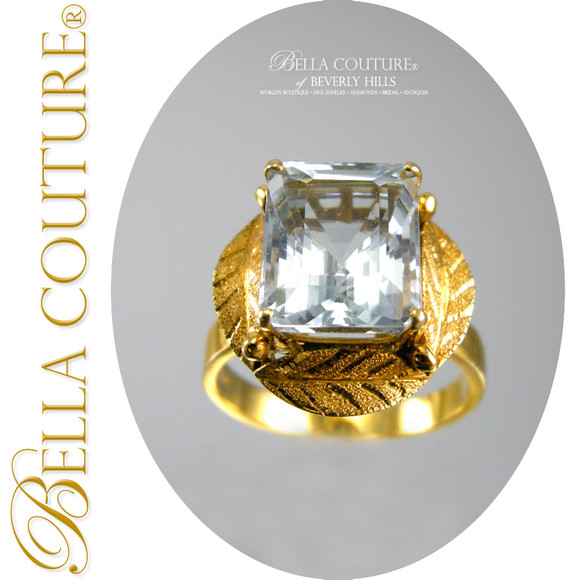 SOLD! - (ANTIQUE) Exquisite Victorian 6+ CARAT Pristine VVS Aquamarine Cushion Cut Estate 14k Yellow Gold Ring - Rare Fine Antique Jewelry