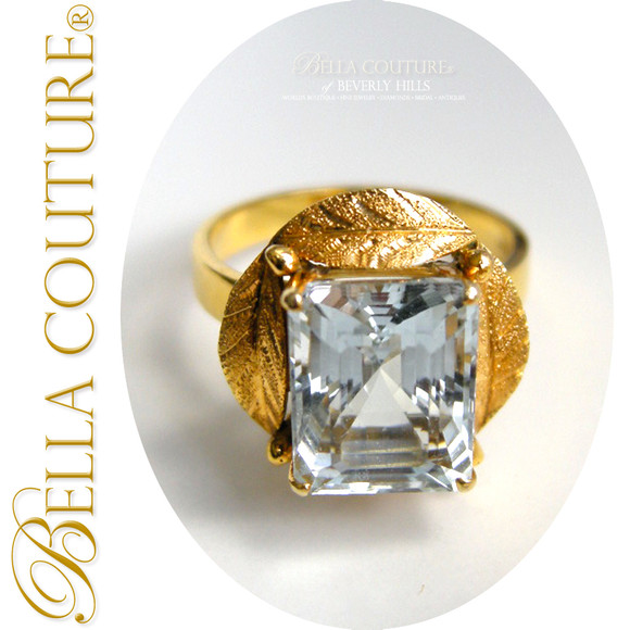 SOLD! - (ANTIQUE) Exquisite Victorian 6+ CARAT Pristine VVS Aquamarine Cushion Cut Estate 14k Yellow Gold Ring - Rare Fine Antique Jewelry