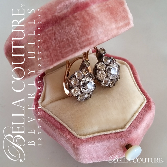 SALE PENDING! - (ANTIQUE) Rare French 4.5CT Diamond Paste Cushion Rose Cut Victorian 18K 18Ct Solid Rose & White Gold Earrings Circa 1700s - 1830s Fine Jewelry