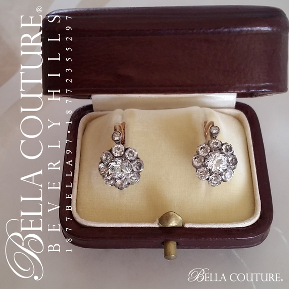 SALE PENDING! - (ANTIQUE) Rare French 4.5CT Diamond Paste Cushion Rose Cut Victorian 18K 18Ct Solid Rose & White Gold Earrings Circa 1700s - 1830s Fine Jewelry