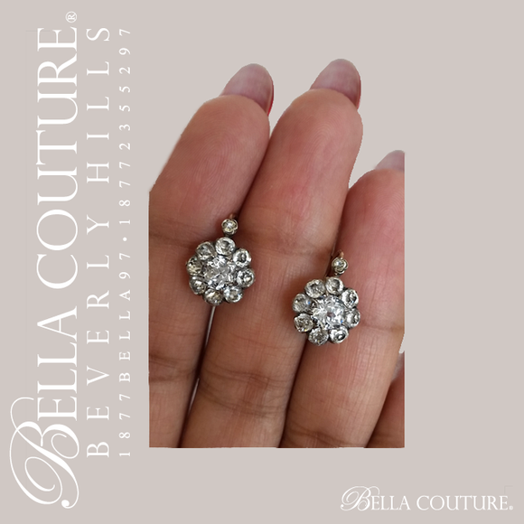 SALE PENDING! - (ANTIQUE) Rare French 4.5CT Diamond Paste Cushion Rose Cut Victorian 18K 18Ct Solid Rose & White Gold Earrings Circa 1700s - 1830s Fine Jewelry