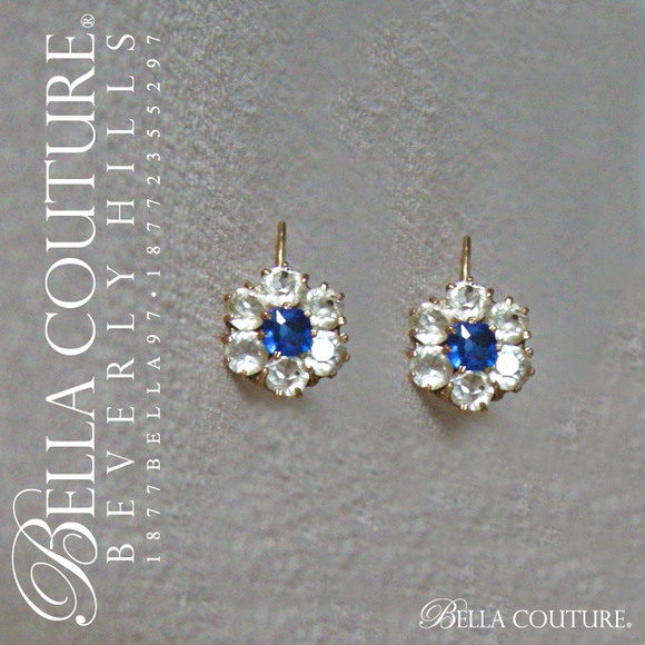 SALE PENDING! - (ANTIQUE) RARE Gorgeous French 18K 18CT Yellow Gold White & Blue Sapphire Paste Georgian Victorian Floral Flower Earrings - Fine Jewelry Jewellery