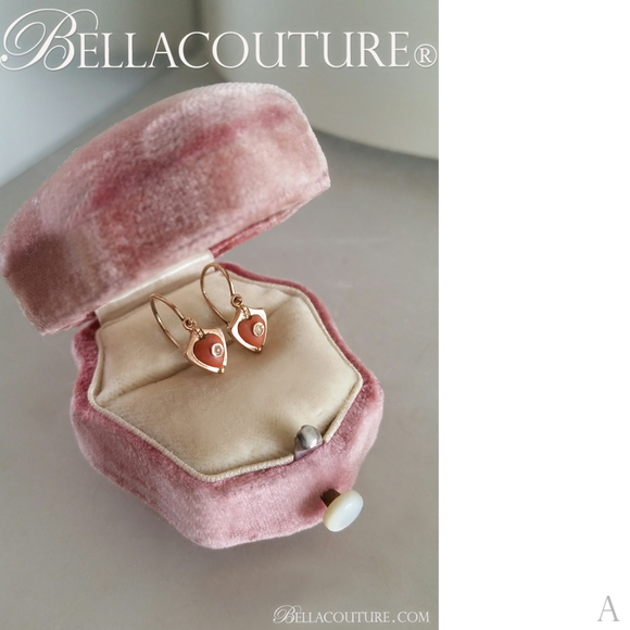 SOLD! - (ANTIQUE) RARE Gorgeous French 14K 14CT Yellow Gold Dainty Carved Coral Heart Charm Natural Gemstone White Seed Pearl Dangle Drop Earrings - One of a Kind - Fine Jewelry Jewellery