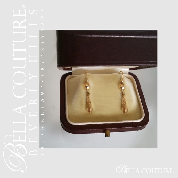 SOLD! - (ANTIQUE) RARE Georgian Victorian Gorgeous French 18K / 18CT Yellow Gold Dangle Drop Lever Back Earrings - One of a Kind - Fine Jewelry Jewellery