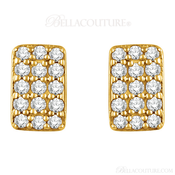 (NEW) Bella Couture CARA Gorgeous Brilliant Round 1/5CT Diamond 14k Yellow Gold Rectangle Earrings