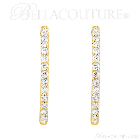 (NEW) BELLA COUTURE FLORA Collection Gorgeous Fine Brilliant 1CT Pave' Diamond Inside/Out 14K Yellow Gold Hoop Lever Back Earrings