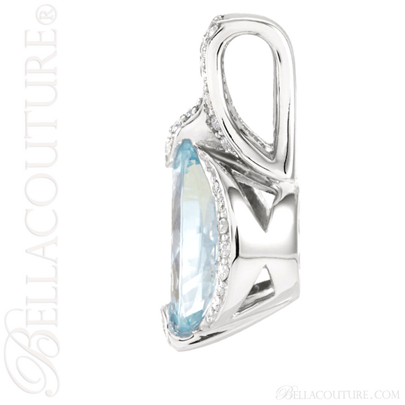 (NEW) BELLA COUTURE HAMPTON Collection Gorgeous Brilliant Aquamarine 1/5CT Diamond 14K White Gold Pendant (11x9mm)