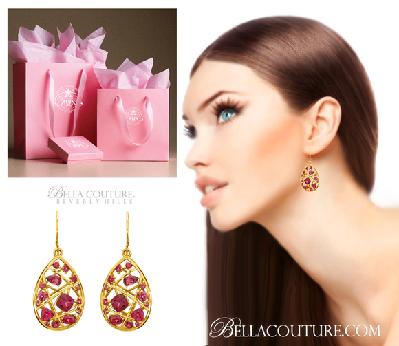 (NEW) Bella Couture Fine Gorgeous Brilliant Nested Rhodolite Garnet 14k Yellow Gold Pendant (18" Inches in Length)
