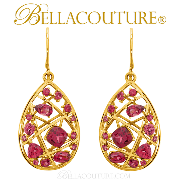 (NEW) Bella Couture Fine Gorgeous Brilliant Nested Rhodolite Garnet 14k Yellow Gold Ring