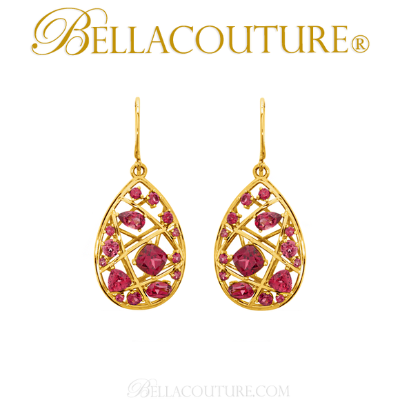 (NEW) Bella Couture Fine Gorgeous Brilliant Nested Rhodolite Garnet 14k Yellow Gold Ring